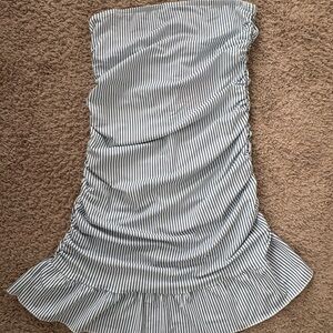 Wildfox Strapless Pinstripe Ruffle Hem Dress - Blue & White